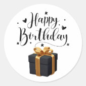 Elegant Black & Gold Happy Birthday Runder Aufkleber (Vorderseite)