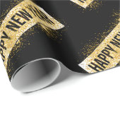 Elegant Black Gold Happy New Year Geschenkpapier (Rolleneckpunkt)