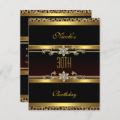 Elegant Black Gold Jewel 30. Geburtstag Einladung (Vorne/Hinten)