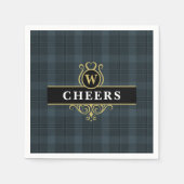 Elegant Black Gold Kariert Monogram Initial Serviette (Vorderseite)