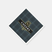 Elegant Black Gold Kariert Monogram Initial Serviette (Ecke)