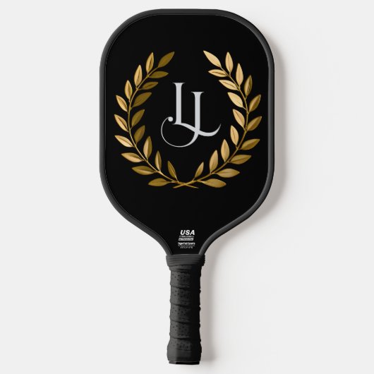 Elegant Black & Gold Laurel Monogram Pickleball Pa Pickleball Schläger (Rückseite)