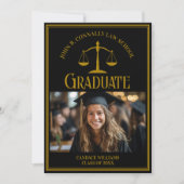 Elegant Black Gold Law School Graduation Photo Ankündigung (Vorderseite)