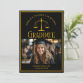 Elegant Black Gold Law School Graduation Photo Ankündigung (Stehend Vorderseite)