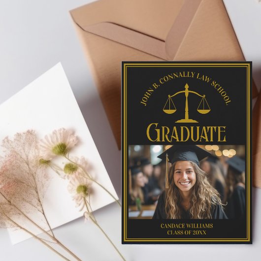 Elegant Black Gold Law School Graduation Photo Ankündigung