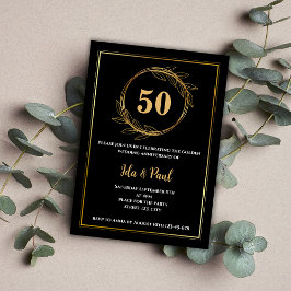 Elegant Black Gold Leaf 50th Wedding Anniversary Einladung