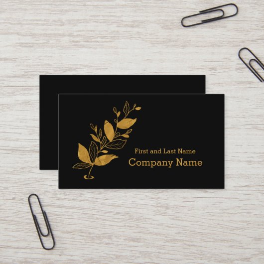 Elegant Black | Gold Leaf Foil Logo Visitenkarte (Vorderseite/Rückseite Beispiel)