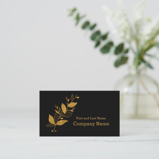Elegant Black | Gold Leaf Foil Logo Visitenkarte (Stehend Vorderseite)