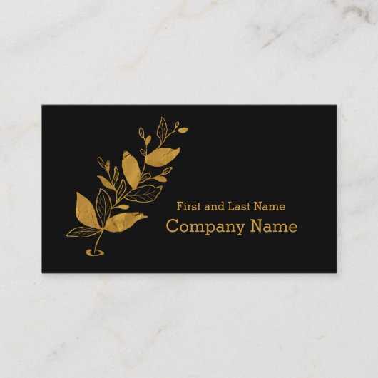 Elegant Black | Gold Leaf Foil Logo Visitenkarte (Vorderseite)