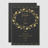 Elegant Black & Gold Leaf Wedding Invitation Magneteinladung (Vorne/Hinten)