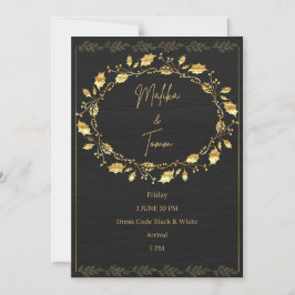 Elegant Black & Gold Leaf Wedding Invitation Magneteinladung