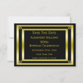 Elegant Black & Gold Man's 90. Save the Date (Rückseite)