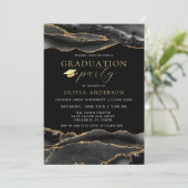 Elegant Black & Gold Marble Graduatio Party Einladung (Stehend Vorderseite)