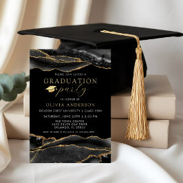 Elegant Black & Gold Marble Graduatio Party Einladung