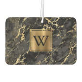 Elegant Black Gold Marble Monogram Autolufterfrischer (Rückseite)