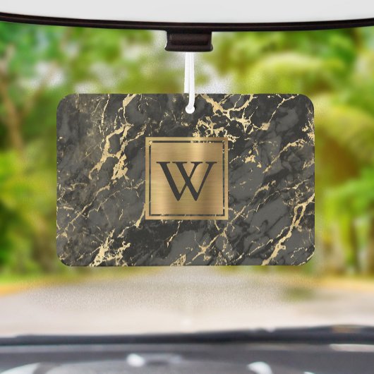 Elegant Black Gold Marble Monogram Autolufterfrischer