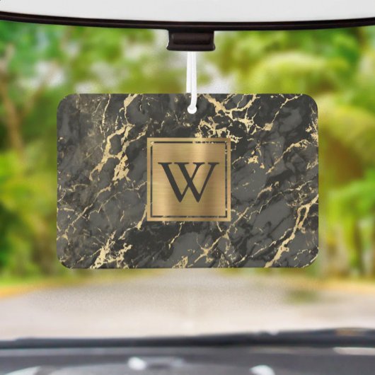 Elegant Black Gold Marble Monogram Autolufterfrischer