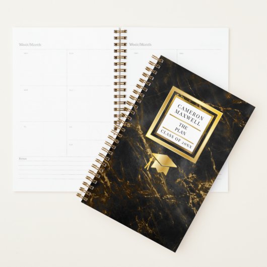 Elegant Black | Gold Marmor Abschluss Senior Year Planer (Anzeige)