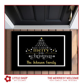 Elegant Black Gold Merry Little Christmas Monogram Fußmatte