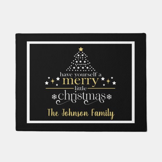 Elegant Black Gold Merry Little Christmas Monogram Fußmatte (Vorderseite)