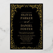 Elegant Black Gold Minimalist Wedding Folieneinladung (Vorderseite)