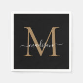 Elegant Black Gold Monogram Girly Script Geburtsta Serviette (Vorderseite)