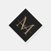 Elegant Black Gold Monogram Girly Script Geburtsta Serviette (Ecke)