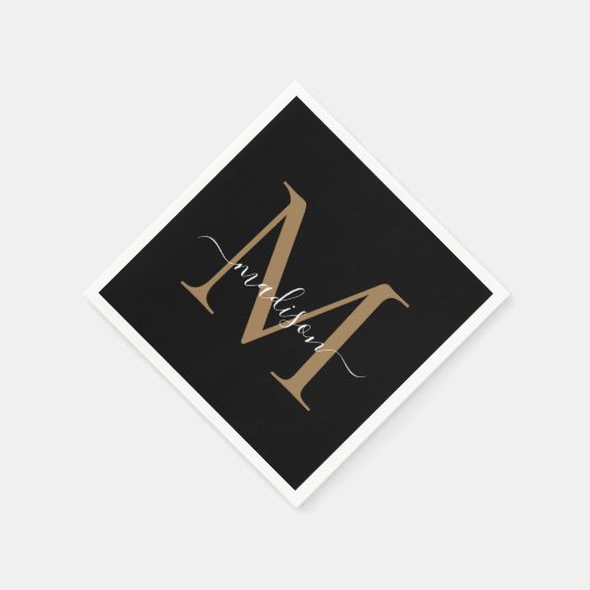 Elegant Black Gold Monogram Girly Script Geburtsta Serviette (Ecke)