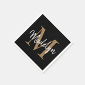 Elegant Black Gold Monogram Girly Script Geburtsta Serviette (Ecke)