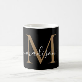 Elegant Black Gold Monogram Girly Script Stilvoll Kaffeetasse