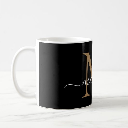 Elegant Black Gold Monogram Girly Script Stilvoll Kaffeetasse (Links)