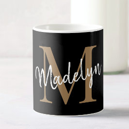 Elegant Black Gold Monogram Girly Script Stilvoll Kaffeetasse