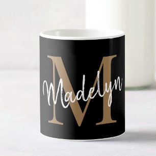 Elegant Black Gold Monogram Girly Script Stilvoll Kaffeetasse