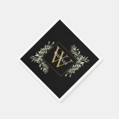 Elegant Black Gold Monogram Greenery Floral Serviette (Ecke)