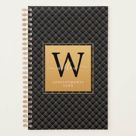Elegant Black Gold Monogram Initial Trendy 2023 Planer (Vorderseite)