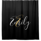 Elegant Black Gold Monogram initialisiert Skriptna Duschvorhang (Vorderseite)