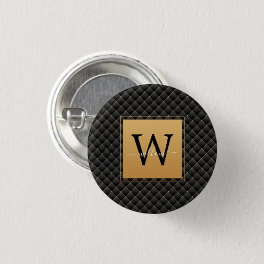 Elegant Black Gold Monogram, Initialskript Stilvol Button (Vorne & Hinten)