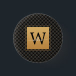 Elegant Black Gold Monogram, Initialskript Stilvol Button<br><div class="desc">Elegante Black Gold Monogram Initial Script Stilvolle Taste. Mit einem luxuriösen schwarzen und goldenen Diamantenhintergrund.</div>