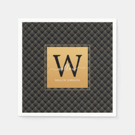 Elegant Black Gold Monogram, Initialskript Stilvol Serviette