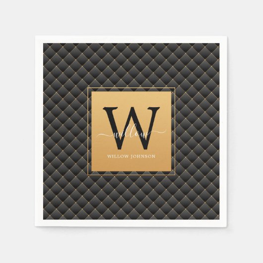 Elegant Black Gold Monogram, Initialskript Stilvol Serviette (Vorderseite)