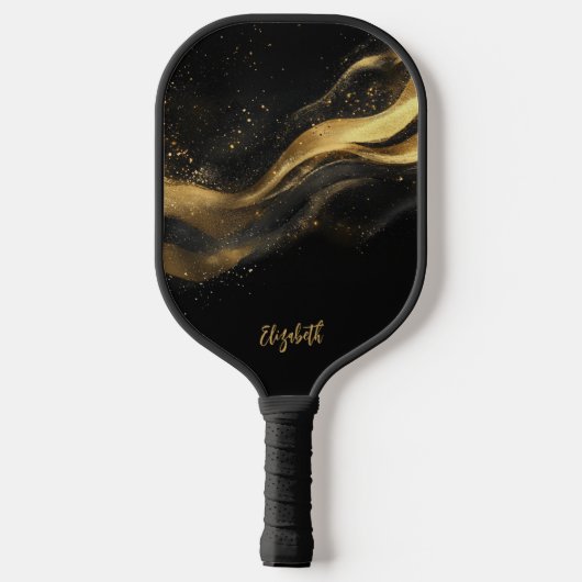 Elegant Black Gold Monogram Name Pickleball Schläger (Rückseite)
