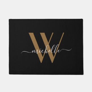 Elegant Black Gold Monogram Name Script Initial Fußmatte