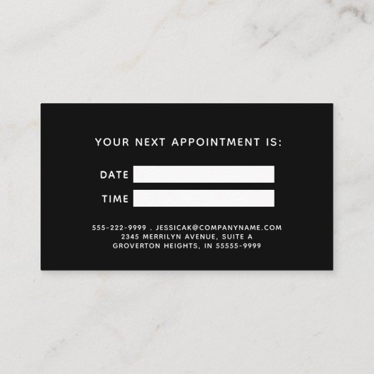 Elegant Black Gold Monogram Script Appointment Terminkarte (Rückseite)