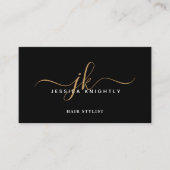 Elegant Black Gold Monogram Script Initials Visitenkarte (Vorderseite)