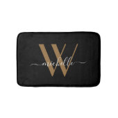 Elegant Black Gold Monogram Script Name Initial Badematte (Vorderseite)