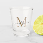 Elegant Black Gold Monogram Script Name Initial Schnapsglas<br><div class="desc">Elegantes Schwarzes Gold Monogram Script Name Initial Shot Glass</div>