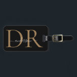 Elegant Black Gold Monogram Script Name Stilvoll Gepäckanhänger<br><div class="desc">Elegante Black Gold Monogram Script Name Stilvolle Bag Tag</div>