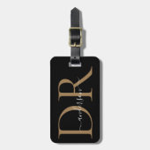 Elegant Black Gold Monogram Script Name Stilvoll Gepäckanhänger (Vorderseite vertikal)