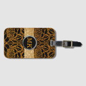 Elegant Black Gold Monogram Script Name Stilvoll Gepäckanhänger (Vorderseite (Horizontal))