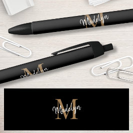 Elegant Black Gold Monogram Script Name Stilvoll Kugelschreiber